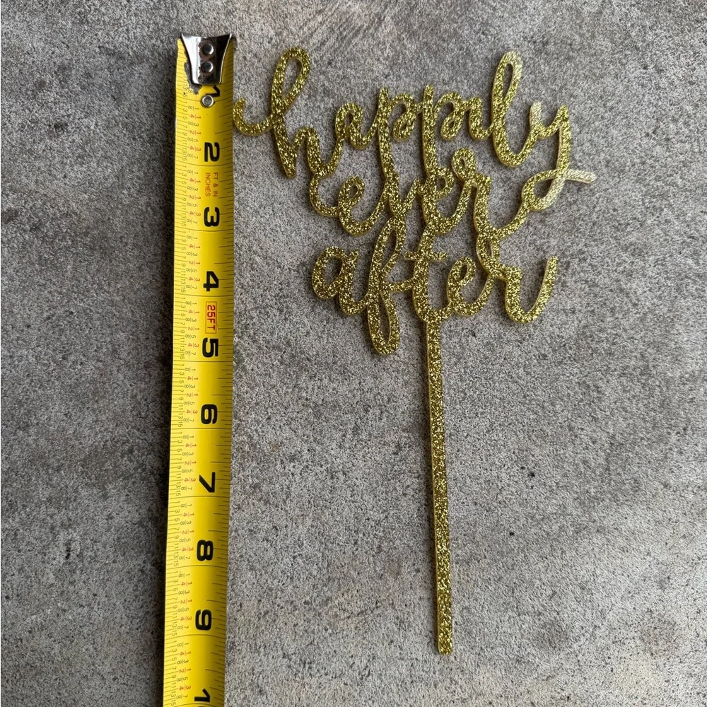Gold Glitter 'Happily Ever After' Cake Topper